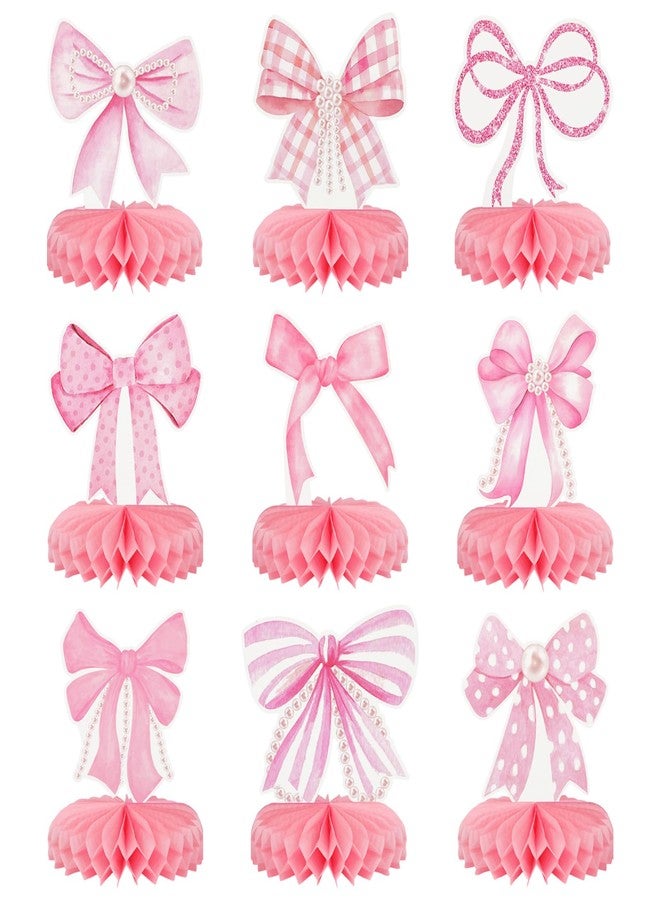 Hidaily 9 قطع زينة مركزية على شكل خلية نحل مع bows وردية لحفلات، زينة عيد ميلاد ثلاثية الأبعاد، زينة طاولة bows وردية لحفلات عيد الميلاد وحفلات العزوبية والزفاف - Image 1