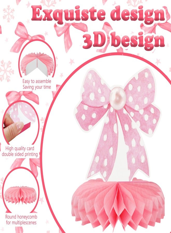 Hidaily 9 قطع زينة مركزية على شكل خلية نحل مع bows وردية لحفلات، زينة عيد ميلاد ثلاثية الأبعاد، زينة طاولة bows وردية لحفلات عيد الميلاد وحفلات العزوبية والزفاف - Image 3