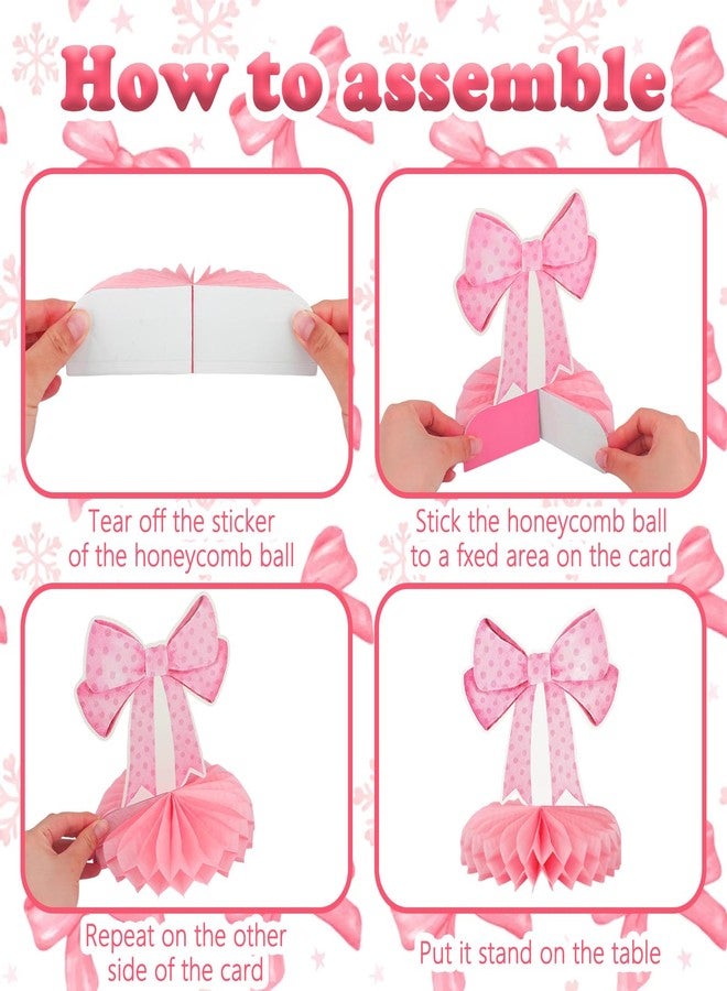 Hidaily 9 قطع زينة مركزية على شكل خلية نحل مع bows وردية لحفلات، زينة عيد ميلاد ثلاثية الأبعاد، زينة طاولة bows وردية لحفلات عيد الميلاد وحفلات العزوبية والزفاف - Image 4