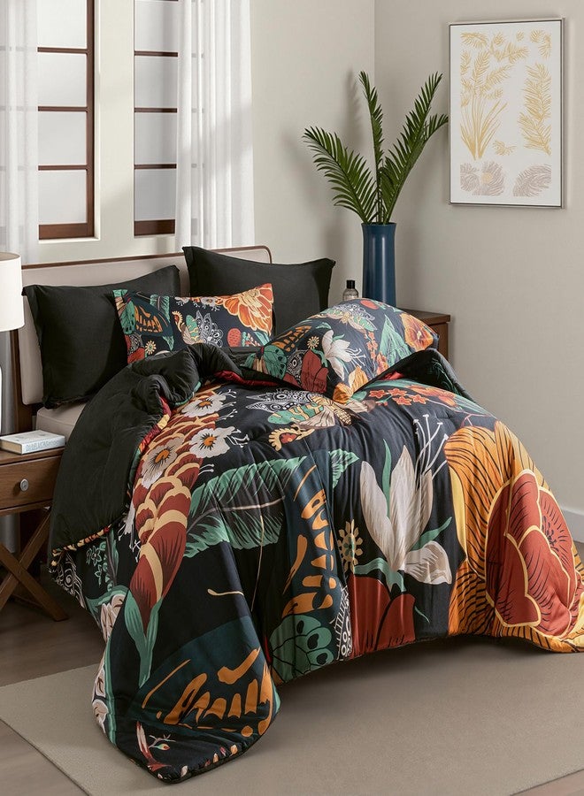 Tyrot Black Boho Floral Queen Comforter Set - 3 Piece Farmhouse Botanical Bedding Comforter Sets for All Season Soft Lightweight Mid Century Modern Bed Set, (1 Reversible Comforter and 2 Pillow Shams - Image 3