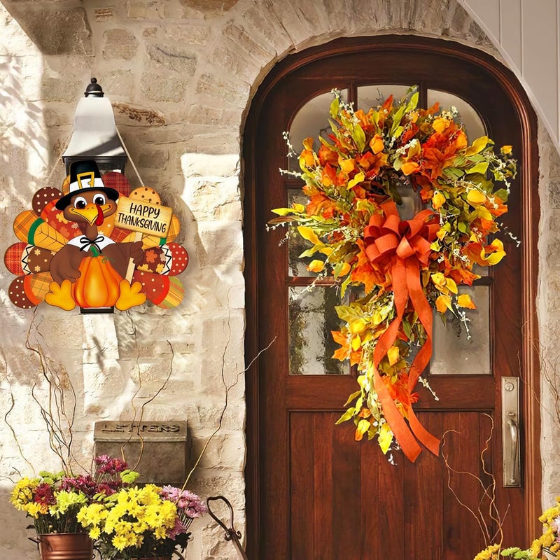 Sophena Thanksgiving Decoration Wooden Turkey Pumpkin Door Wreath for Front Door Sign Wall Signs, Thankful Blessed Grateful Pumpkin Sign Hanging for Fall Autumn Harvest Home Halloween Decoration - Image 3