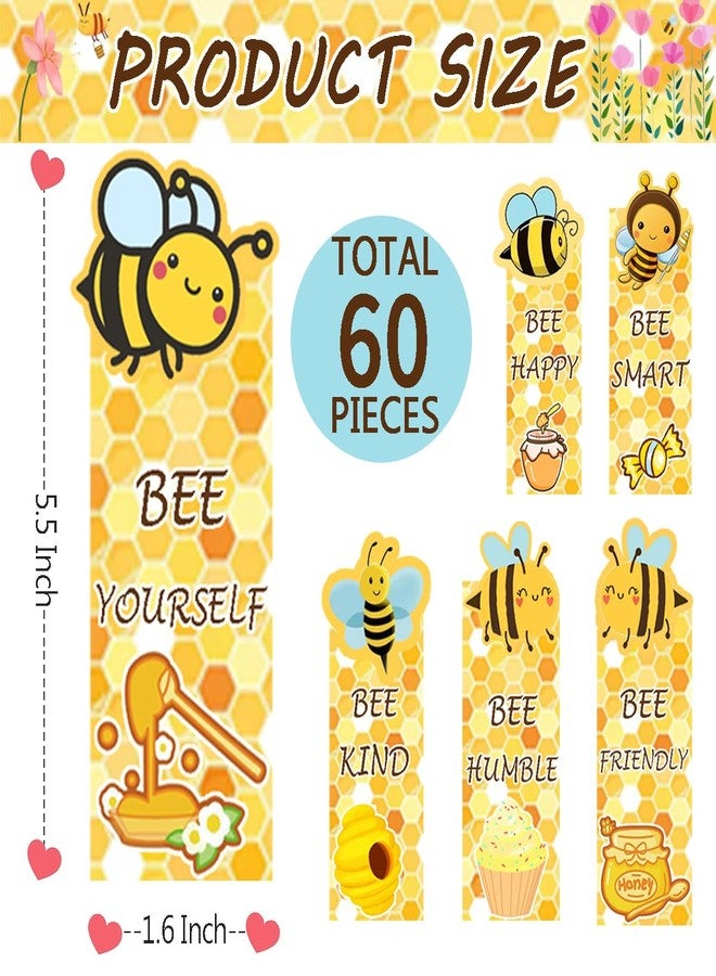 Besttile Cute Bee Bookmarks,1.6 * 5.5Inch Motivational Paper Bookmark Pack,60PCS Book Marks for Reading,Class Supplies for Students in Bulk,Fun Bookmarks - Image 2