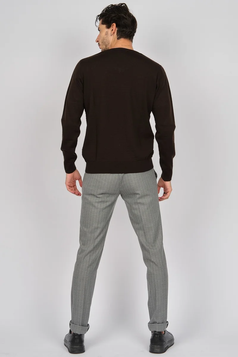 ديسين تريكو Patterned Knitwear Men's Patterned V Neck Wool Sweater 0249640 Brown