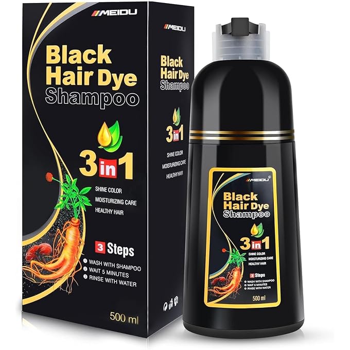Meidu Black Hair Dye Shampoo for Men Women, 3 in 1Hair Dye Shampoo for Gray Hair, Natural Herbal, Semi-Permanent (500ml) - Image 1