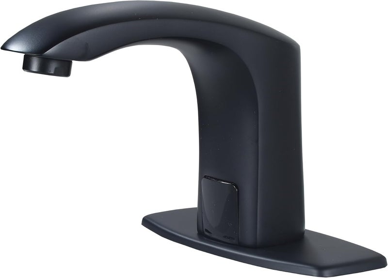 HOOMEE Automatic Touchless Bathroom Sink Faucet Sensor Motion Activated Commercial Faucets Hands Free Infrared Residential Basin Tap with Deck Plate Water Mixer Valve Control Box (Matte Black) - Image 1