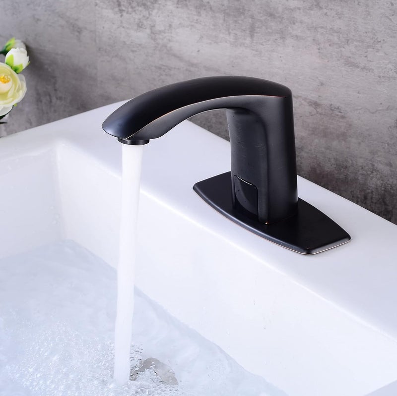 HOOMEE Automatic Touchless Bathroom Sink Faucet Sensor Motion Activated Commercial Faucets Hands Free Infrared Residential Basin Tap with Deck Plate Water Mixer Valve Control Box (Matte Black) - Image 3