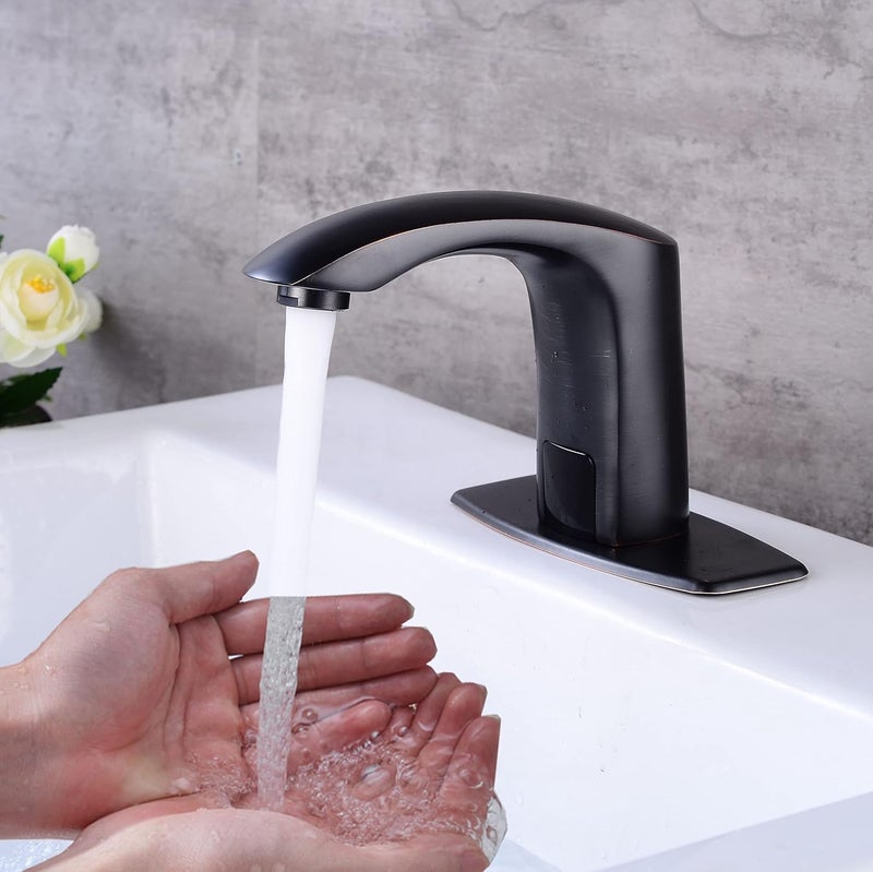 HOOMEE Automatic Touchless Bathroom Sink Faucet Sensor Motion Activated Commercial Faucets Hands Free Infrared Residential Basin Tap with Deck Plate Water Mixer Valve Control Box (Matte Black) - Image 2