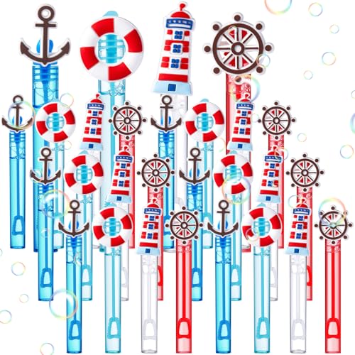 Rotatingpals 24 Pcs Nautical Bubble Wands Bulk Nautical Party Favors Mini Bubble Wands Anchor Rudder Lighthouse Gift for Ocean Sailing Theme Baby Shower Birthday Party Supplies - Image 1