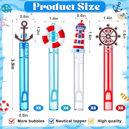 Rotatingpals 24 Pcs Nautical Bubble Wands Bulk Nautical Party Favors Mini Bubble Wands Anchor Rudder Lighthouse Gift for Ocean Sailing Theme Baby Shower Birthday Party Supplies - Image 5