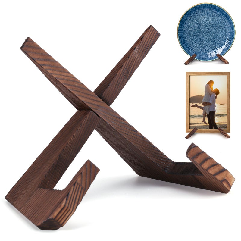 XKDOUS 6.5 Inch Plate Stand for Display Rustic Wooden Cookbook Holder Stand for Kitchen Decorative Picture Frame Holder Display Holder for Book, Easel - Image 1