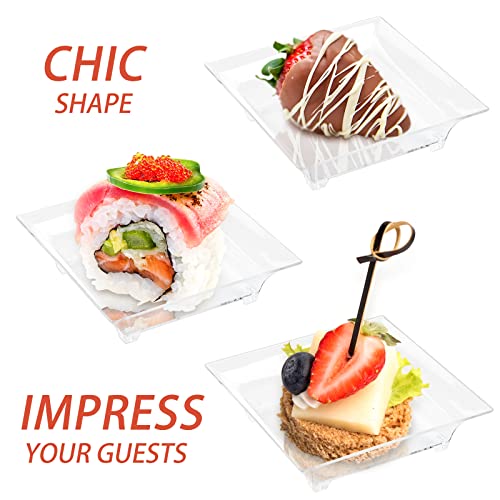 Qeirudu 100 Pack 1 oz Small Dessert Plates for Appetizers - Mini Plastic Plates with Spoons Reusable Square Appetizer Bowls Tiny Individual Serving Trays - Image 4