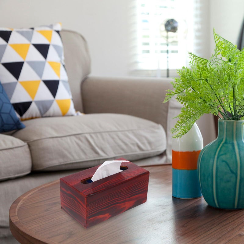 Large Red Wooden Vintage Tissue Box Cover Decorative Paper Holder For Living Room Bedroom - Image 5