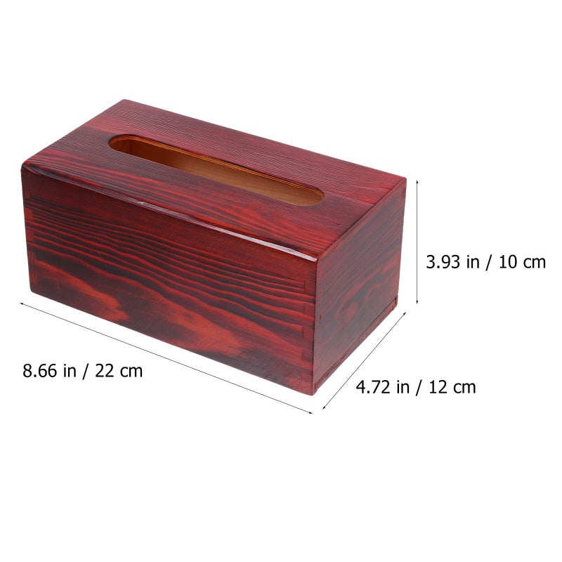 Large Red Wooden Vintage Tissue Box Cover Decorative Paper Holder For Living Room Bedroom - Image 3
