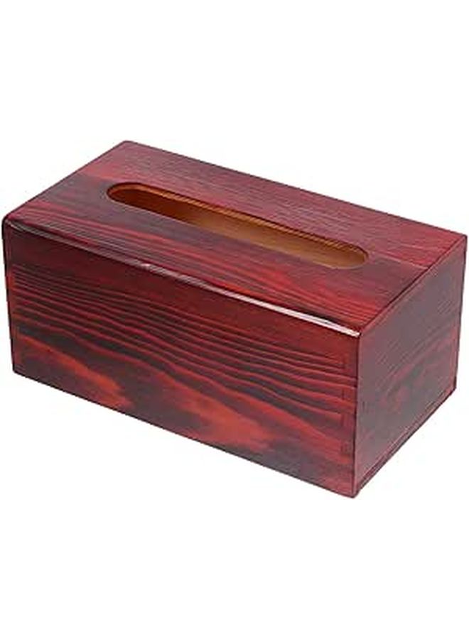 Large Red Wooden Vintage Tissue Box Cover Decorative Paper Holder For Living Room Bedroom - Image 1