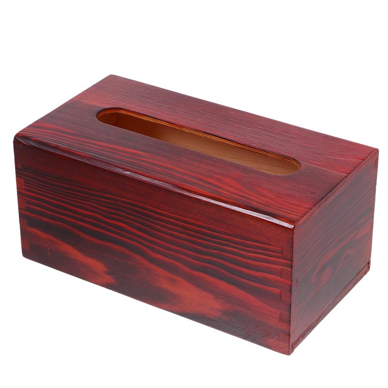 Large Red Wooden Vintage Tissue Box Cover Decorative Paper Holder For Living Room Bedroom - Image 2