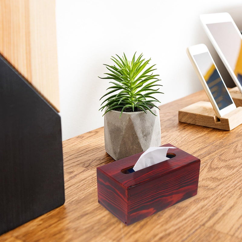 Large Red Wooden Vintage Tissue Box Cover Decorative Paper Holder For Living Room Bedroom - Image 4