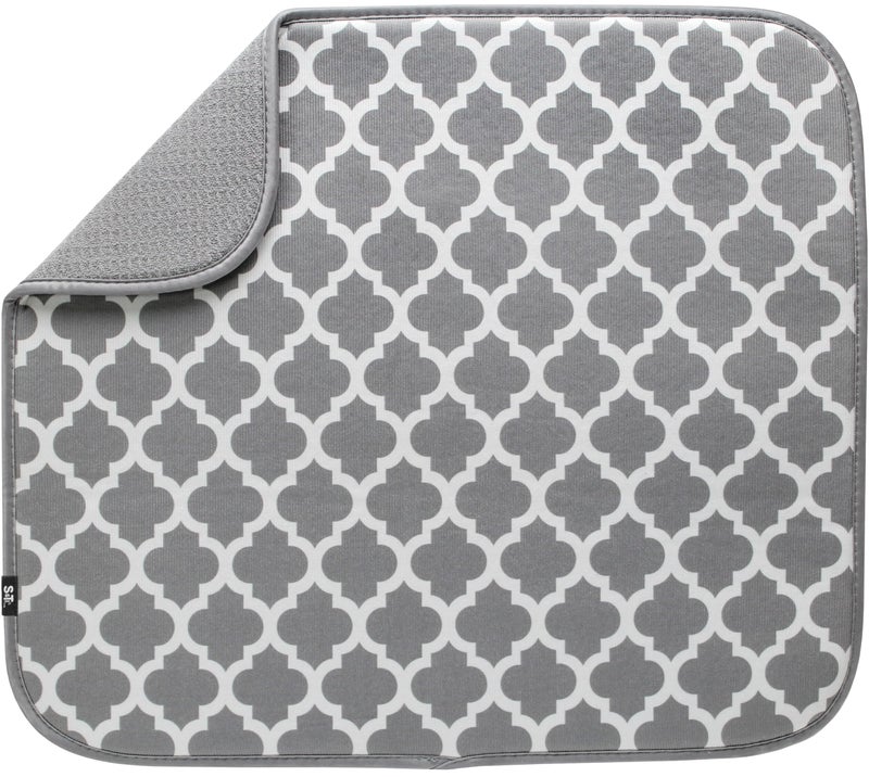 S&T INC. Dish Drying Mat, 16” x 18”, Absorbent Microfiber Kitchen Counter Mat, Dish Drying Pad for Dishes, Utensils, Pots and Pans, Large, White Trellis - Image 1
