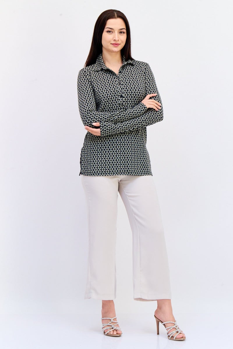 KOTON Women Spread Collar Long Sleeves Allover Print, Multicolor - Image 3