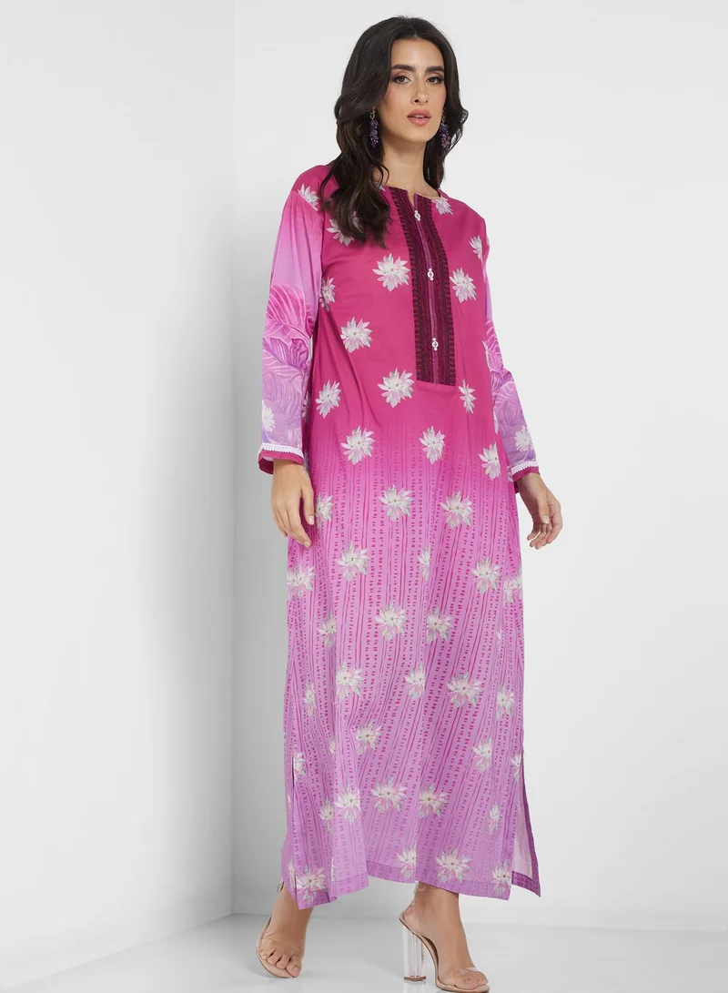 Nishat Linen Side Slit Printed Jalabiya for Women | Best Price Bahrain