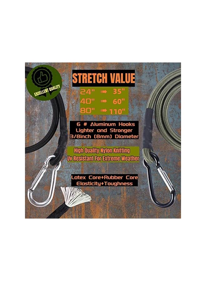 The Bros The Bros 2M Extra Long Bungee Cord, Anti Falling Fixed Lashing Rope with Carabiner Black, Elastic Binding Rope for Truck and Electric Vehicle Packaging 2Pcs - Image 5