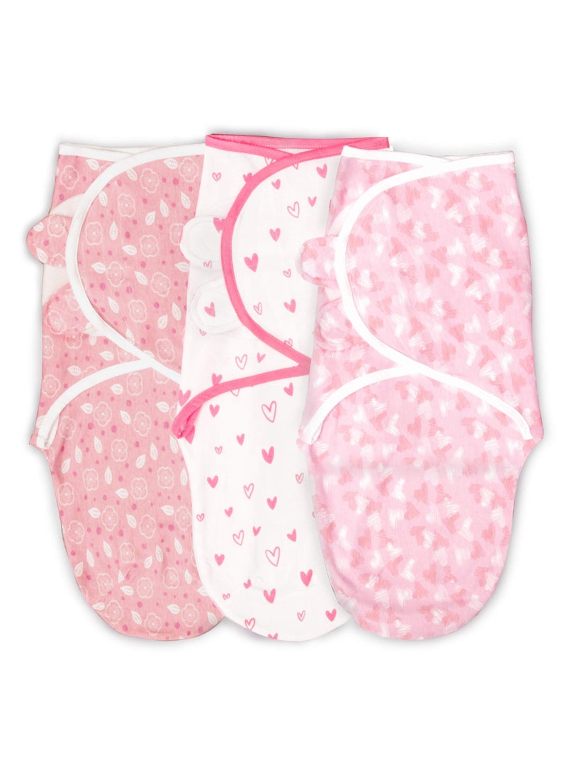 Cambria Baby 100 Organic Cotton Swaddle Blanket Baby Girl Infant Sleep Sack Wrap Adjustable Infant Swaddle Wrap Newborn Babies Small 03 Months Hearts and Flowers 3 Pk 