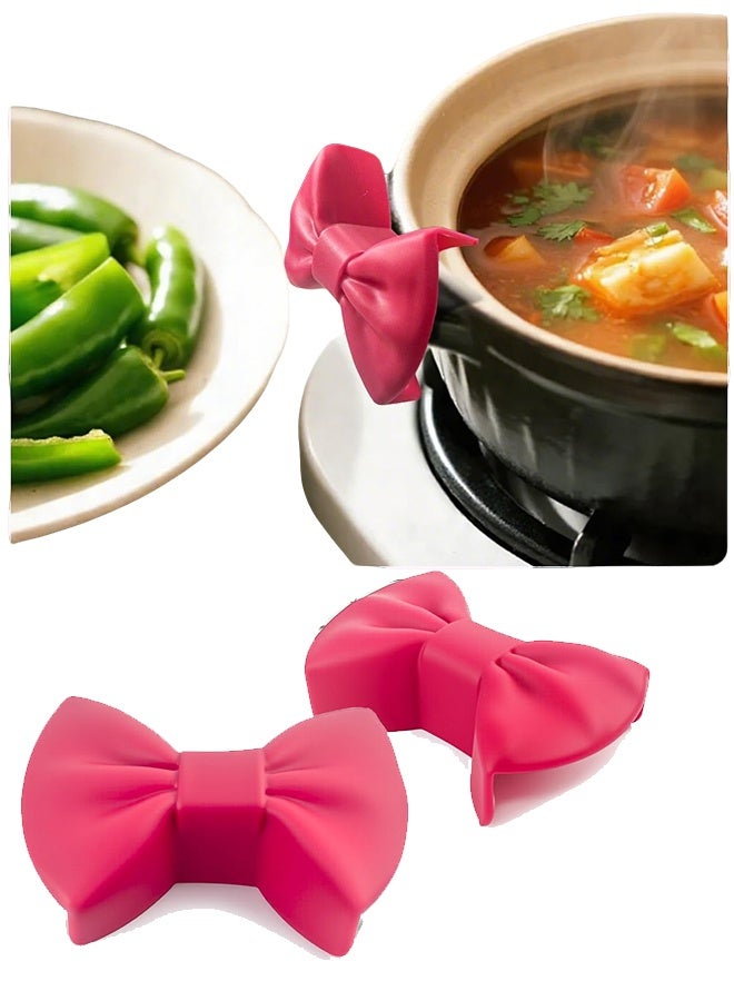 2pcs Silicone Bow Pot Holders - Cute Kitchen Gadgets for Funny Cooks,Heat Resistant Oven Grips White Elephant Gag Gifts for Adults Fun Stocking Stuffers - Image 1