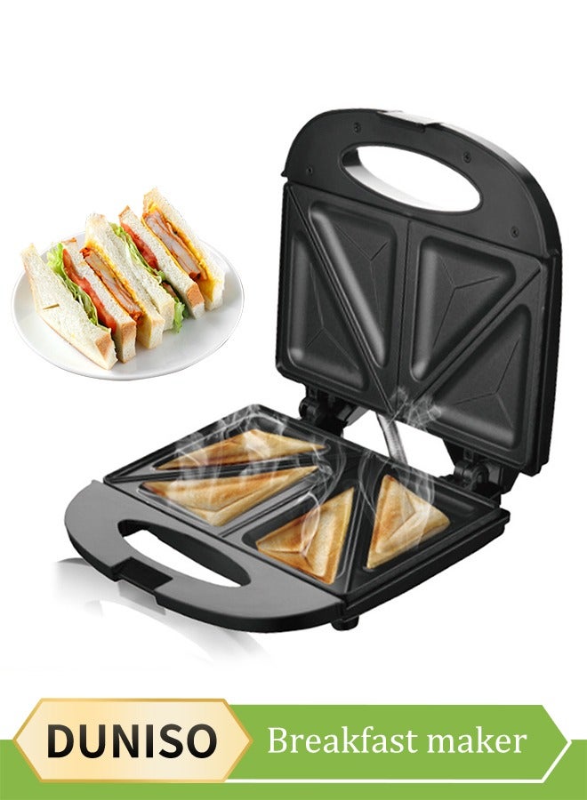 DUNISO Sandwich maker, multifunctional snack machine, portable breakfast machine, automatic temperature control, double sided heating, with non stick coating, suitable for toast, waffles, donuts，black  - Image 1