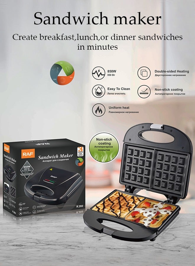 DUNISO Sandwich maker, multifunctional snack machine, portable breakfast machine, automatic temperature control, double sided heating, with non stick coating, suitable for toast, waffles, donuts，black  - Image 4