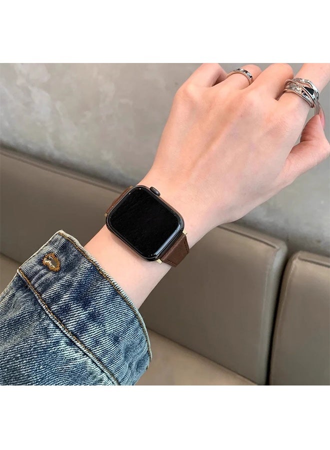 Ocean Leather Band Compatible withWatch Band 38mm 40mm 41mm 42mm, Top Grain Genuine Leather Strap Thin Watch Wristband for iWatch Series 10 9 8 7 6 5 4 3 2 1 SE Ultra 2, Brown  - Image 3
