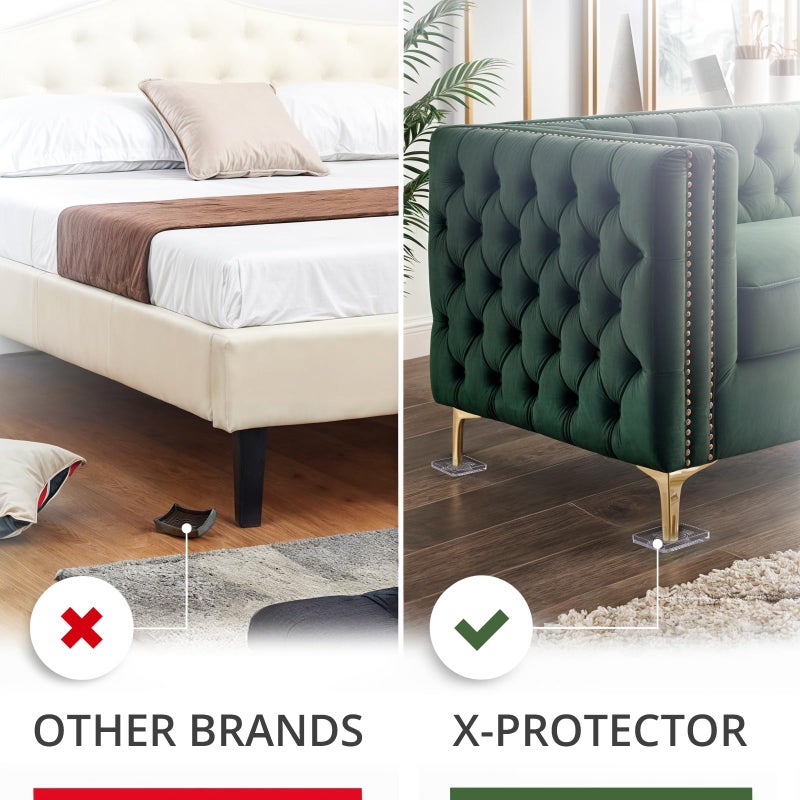 X-Protector Furniture Cups - 4 PCS 3" - Non Slip Furniture Pads for Hardwood Floors - Transparent Floor Protectors - Bed Stoppers to Prevent Sliding - Keep Furniture from Sliding on Floor! (Square) - Image 3