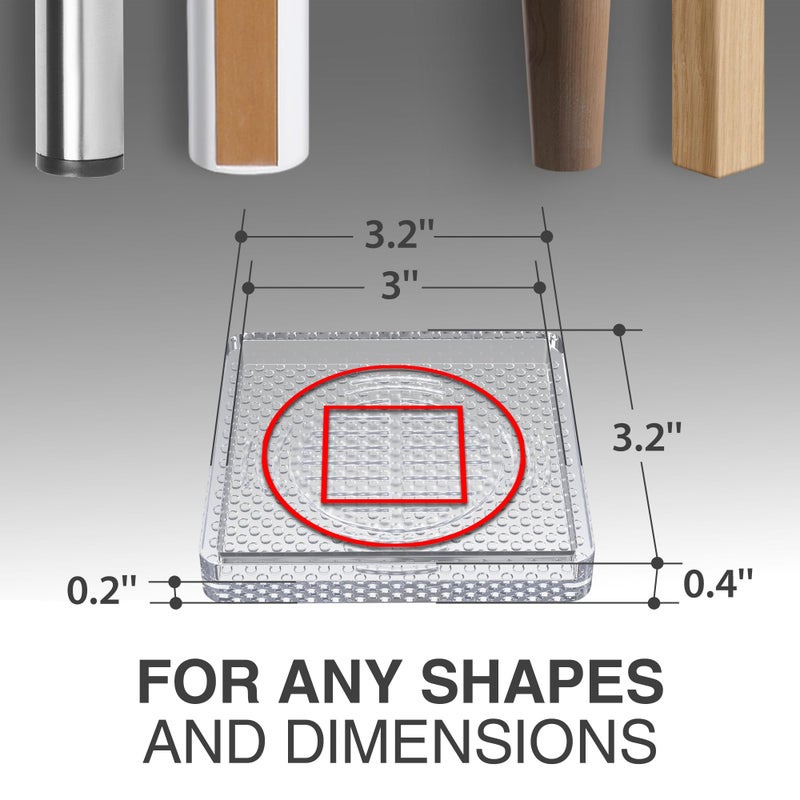 X-Protector Furniture Cups - 4 PCS 3" - Non Slip Furniture Pads for Hardwood Floors - Transparent Floor Protectors - Bed Stoppers to Prevent Sliding - Keep Furniture from Sliding on Floor! (Square) - Image 2