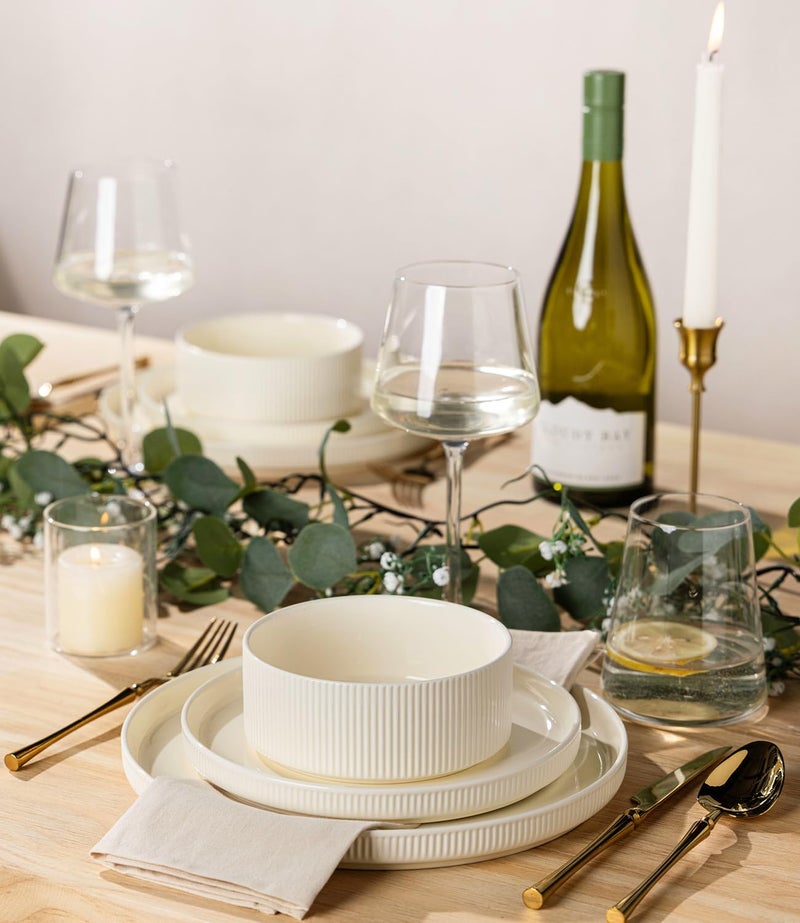 TheTerra Ceramic Dinnerware Sets for 4, 12 Pieces Porcelain Lightweight Plates and Bowls Sets, Scratch Resistant Dish Set, Oven & Microwave & Dishwasher Safe, Beige - Image 5