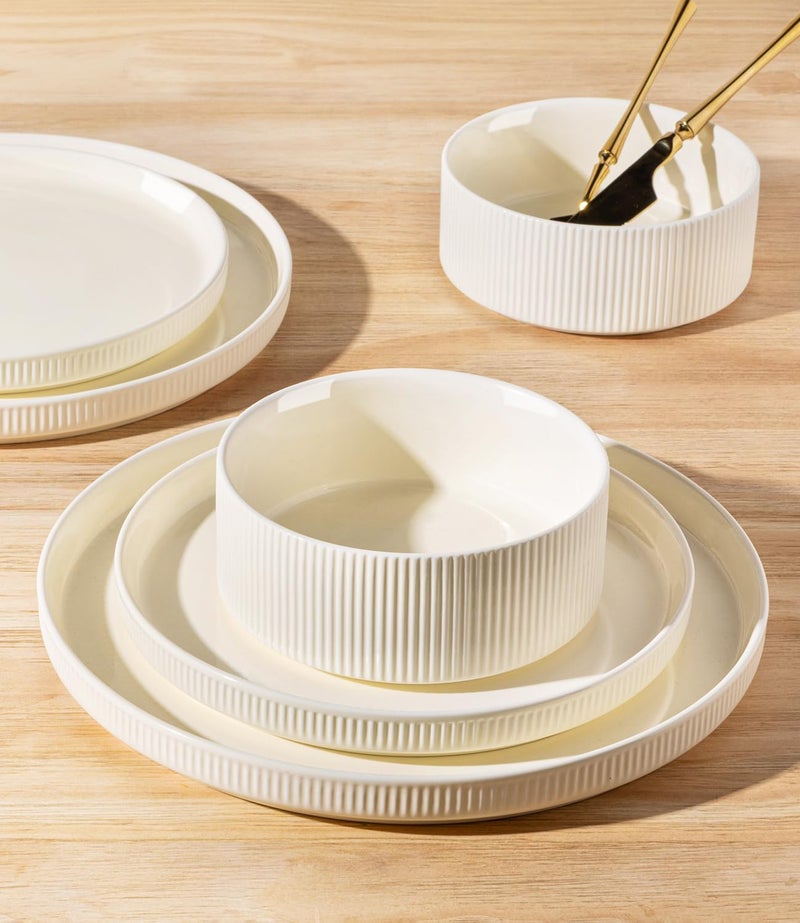 TheTerra Ceramic Dinnerware Sets for 4, 12 Pieces Porcelain Lightweight Plates and Bowls Sets, Scratch Resistant Dish Set, Oven & Microwave & Dishwasher Safe, Beige - Image 4