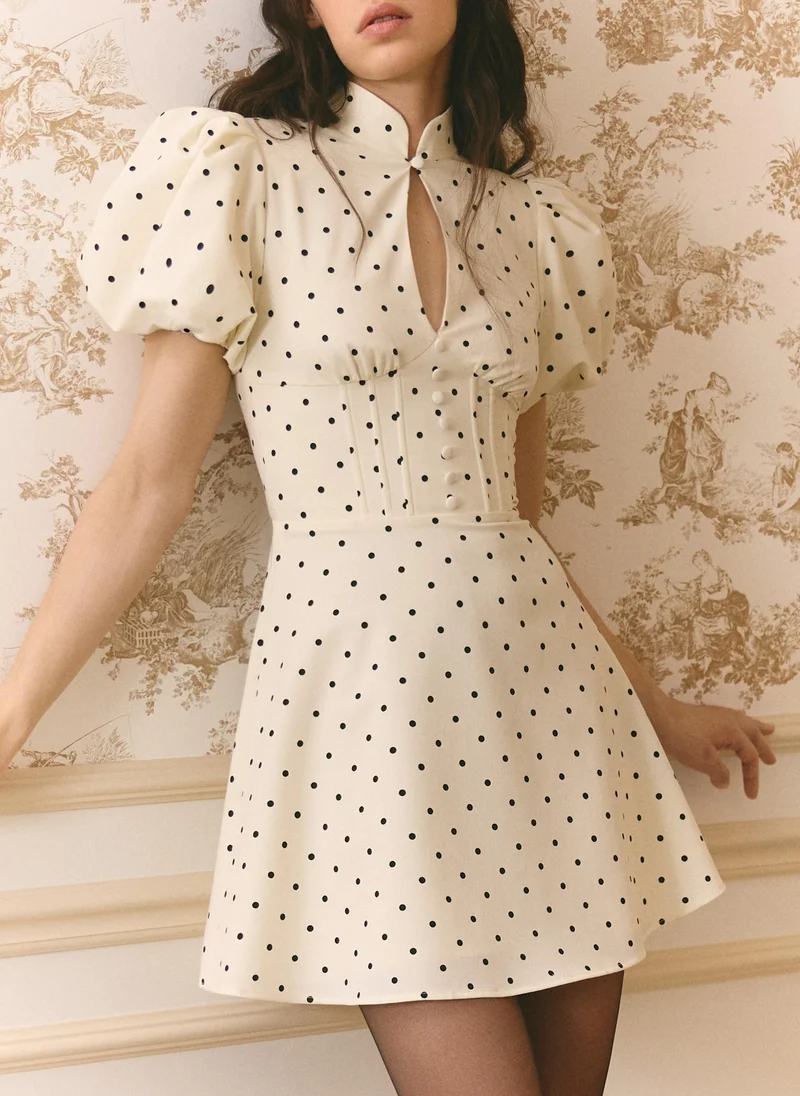 Lichi  Polka dot mini dress with lantern sleeves for Women | Best Price UAE