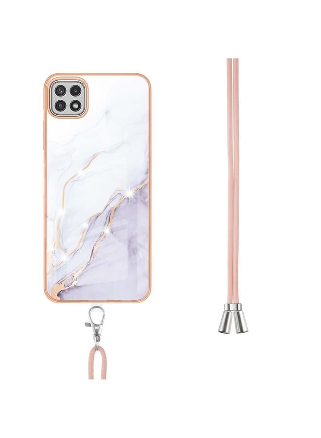 اس-توب جراب لهاتف Samsung Galaxy A22 5G إصدار الولايات المتحدة 167 مم بنمط رخامي مطلي بالكهرباء IMD جراب مقاوم للصدمات من مادة TPU مع حبل للرقبة - Image 3