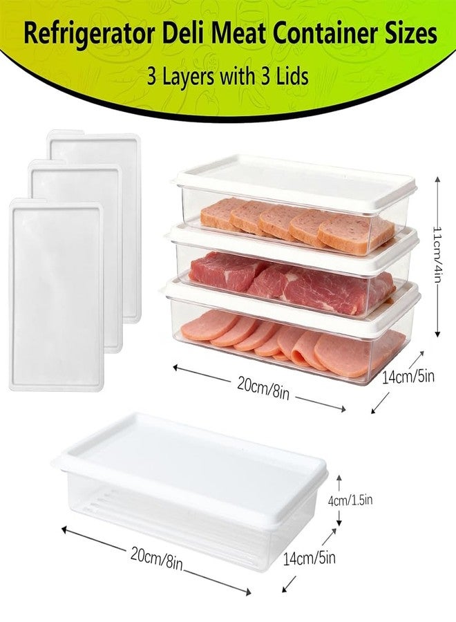 jioko 3pcs Deli Meat Container for Fridge, Stackable Ham and Cheese Storage Container with Lids, Bacon Lunch Meat keeper for Refrigerator, Transparent Cold Cuts Storage Containers, BPA Free - Image 2