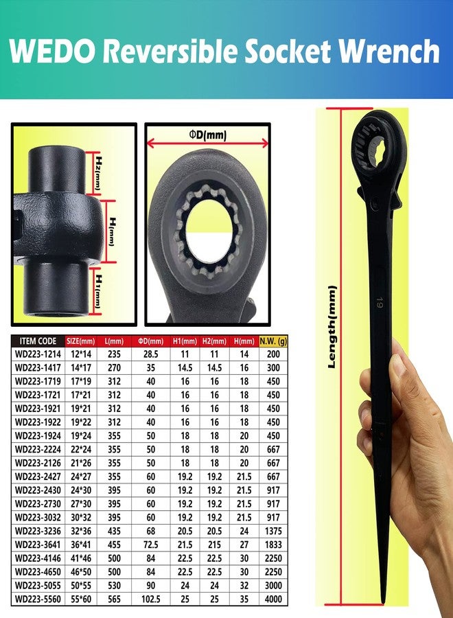 ويدو مفتاح ربط سقاطة WEDO Scaffold Podger، مفتاح ربط مقبس مزدوج الجانب، مفتاح ربط سريع الفك 24 × 27 مم، مفتاح ربط سقاطة بطول 355 مم، Cr-V، مفتاح ربط سقاطة مطروق بالقالب - Image 2