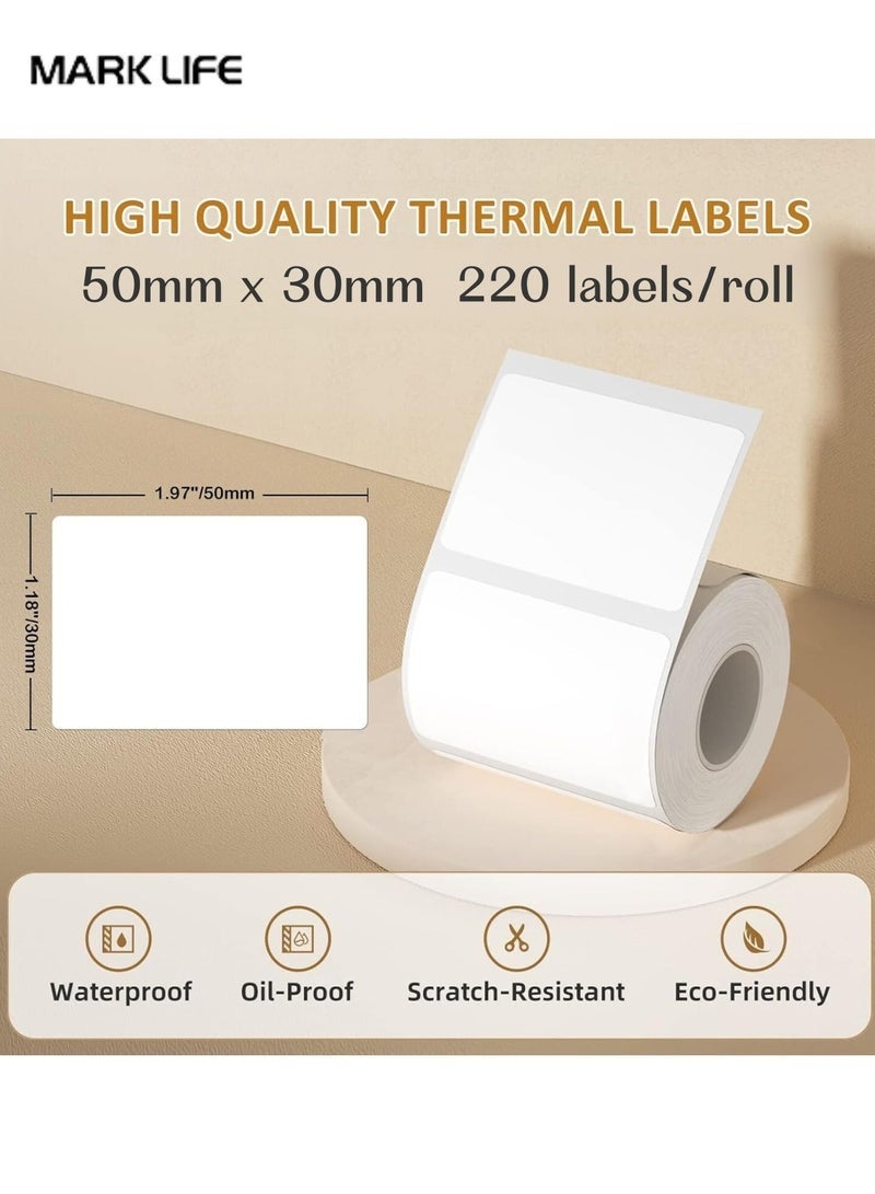 Marklife P50/P80 Thermal Label Paper for Label Maker Machine, Waterproof Oil-Proof for Home Office Small Business Barcode Printing, 220 Labels/Roll Labeling Tape Replacement(50×30mm White) - Image 2