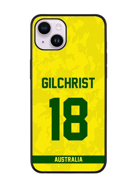 Rugged Black Edge Case iPhone 14 Plus, Slim fit Soft Case Flexible Rubber Edges Thin Cover - Player Name - Adam Gilchrist, Jersey Number- 18