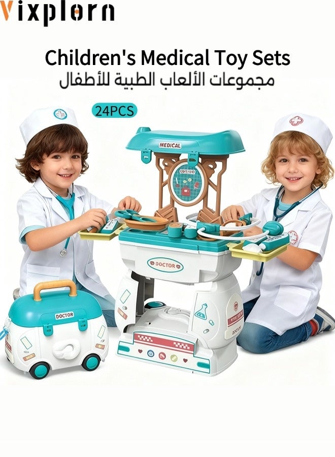 Vixplorn Children's pretend play toys, doctor role-play toys, three-in-one storage car simulation medical toy set, suitable for children aged 3+, suitable as gifts for children on National Day, Ramadan, New Year, children's birthdays, Easter and other holidays - Image 1