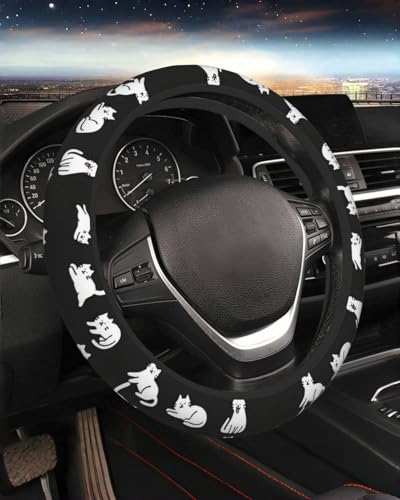 KWSAAHU Steering Wheel Cover Accessories Neoprene Cover Breathable NonSlip Easy to Install Suitable for Women Men 145155 Inch for Car SUV Van Truck Universal Lazy Kitten - Image 1