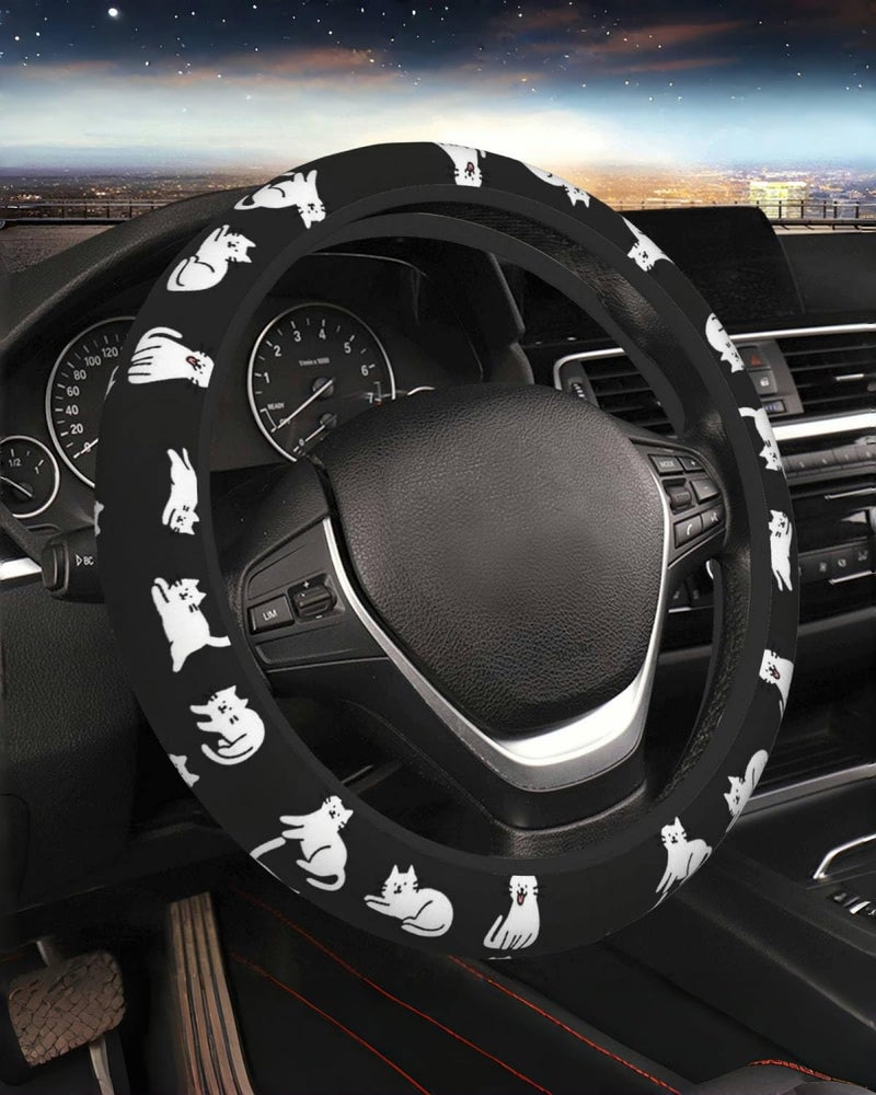 KWSAAHU Steering Wheel Cover Accessories Neoprene Cover Breathable NonSlip Easy to Install Suitable for Women Men 145155 Inch for Car SUV Van Truck Universal Lazy Kitten - Image 2