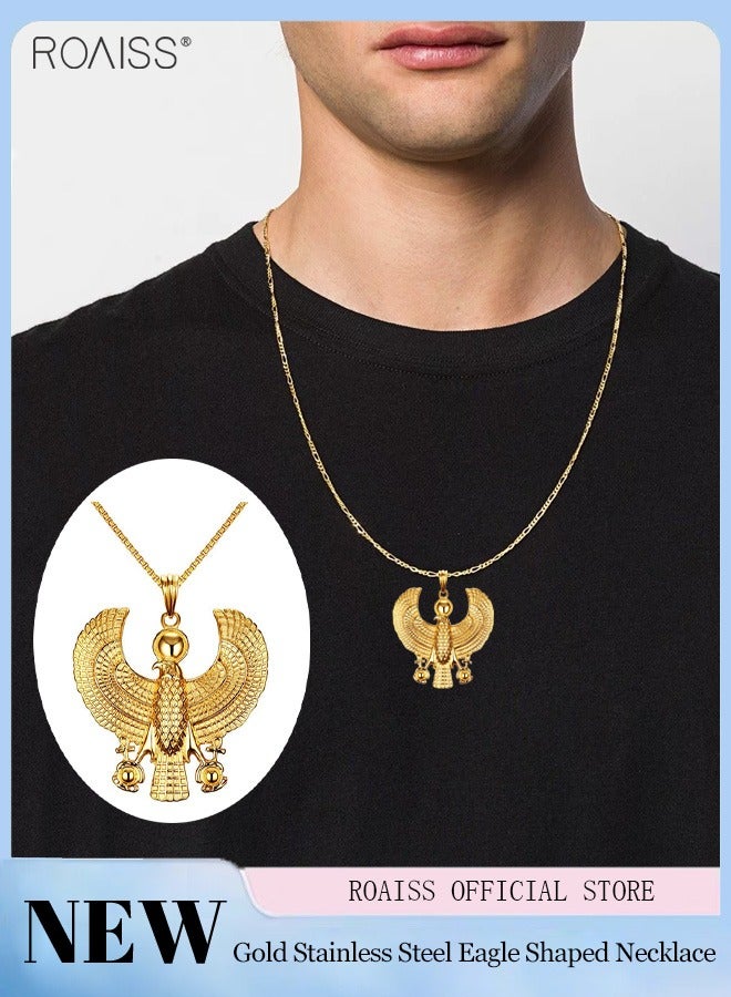 roaiss Hip Hop Plated 18K Gold Stainless Steel Egyptian Horus Eagle Pendant Necklace - Image 1