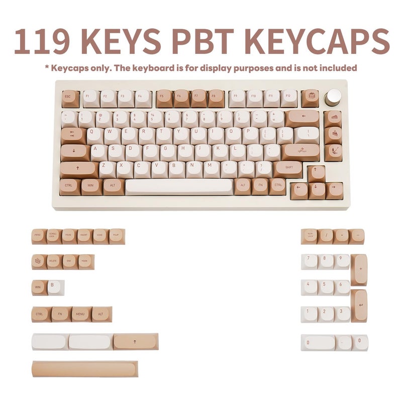 TIMSEKER 119 Keys Retro Minimalist Brown and Grey Keycaps, Custom MA Profile PBT Dye Sub Keycaps for ANSI Layout Cherry Mx Mechanical Keyboard (Only Keycap) - Image 2