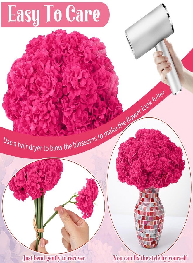 Ovveroche 72 Pcs Hot Pink Hydrangea Artificial Flowers, Round Floral Bouquet for Home Decor, Wedding, Party, and Seasonal Decoration, Realistic Fake Flowers for Centerpieces, Aisle, Table Arrangements - Image 4