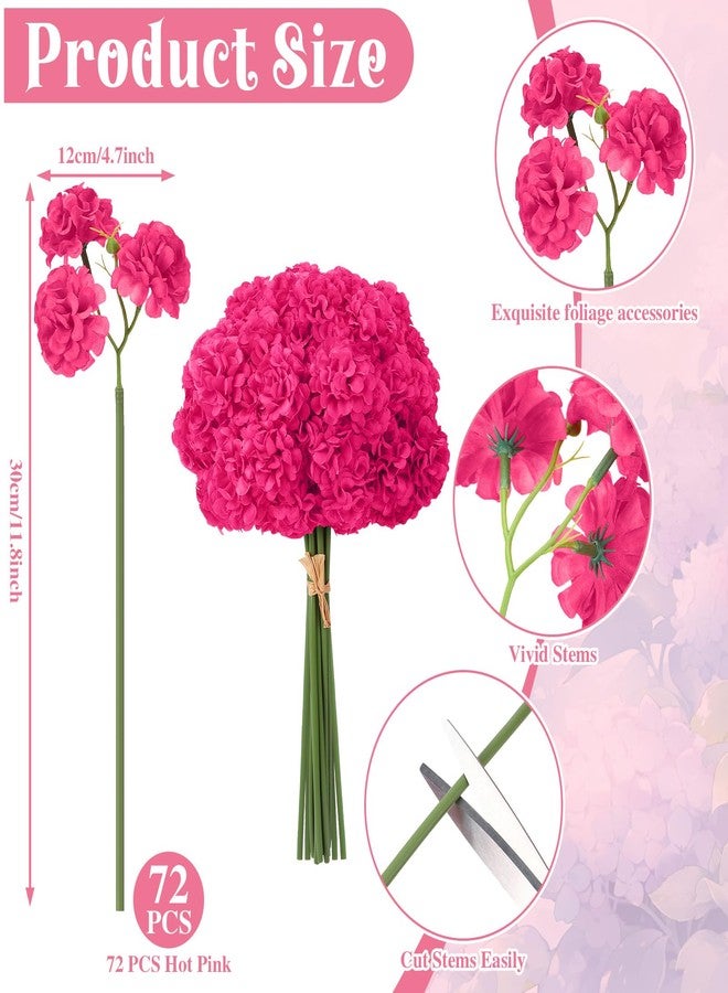 Ovveroche 72 Pcs Hot Pink Hydrangea Artificial Flowers, Round Floral Bouquet for Home Decor, Wedding, Party, and Seasonal Decoration, Realistic Fake Flowers for Centerpieces, Aisle, Table Arrangements - Image 2