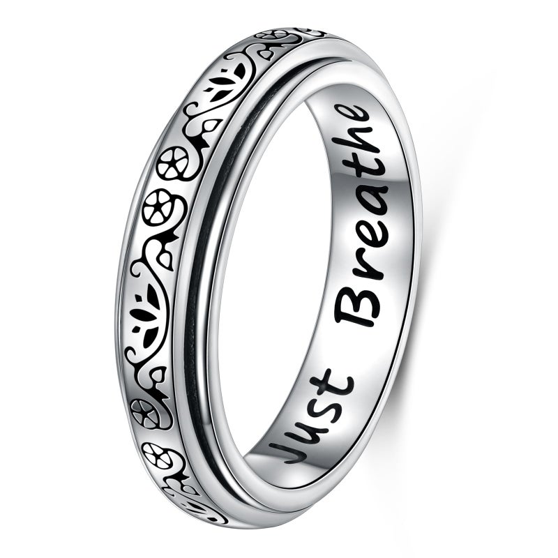 Ladytree Anxiety Fidget Ring S925 Sterling Silver Lotus Flower Yoga Just Breathe Spinner Worry Band Stress Relieving Boredom ADHD Autism Rings for Women MenSize 8 - Image 2