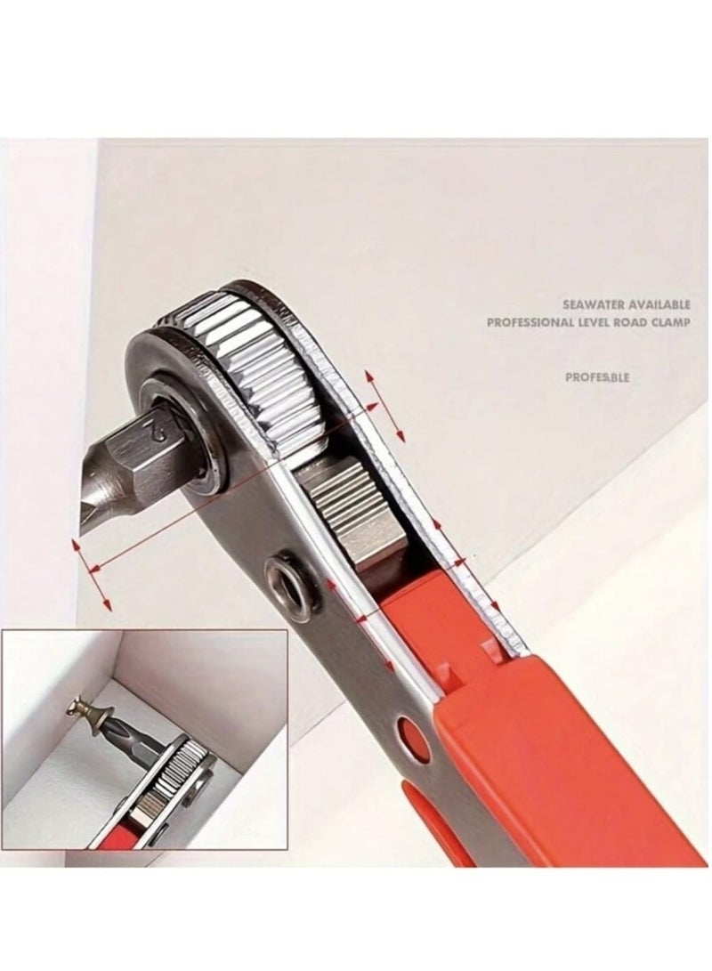 مفك براغي كرنك مصمم للمساحات الضيقة، مع مفتاح ربط أنبوبي وزاوية قائمة، مصنوع من الصلب باللون الأحمر، يتطلب تجميع، لا يعمل بالكهرباء ولا يعمل بالبطاريات لأغراض صناعية وعلمية - Image 4