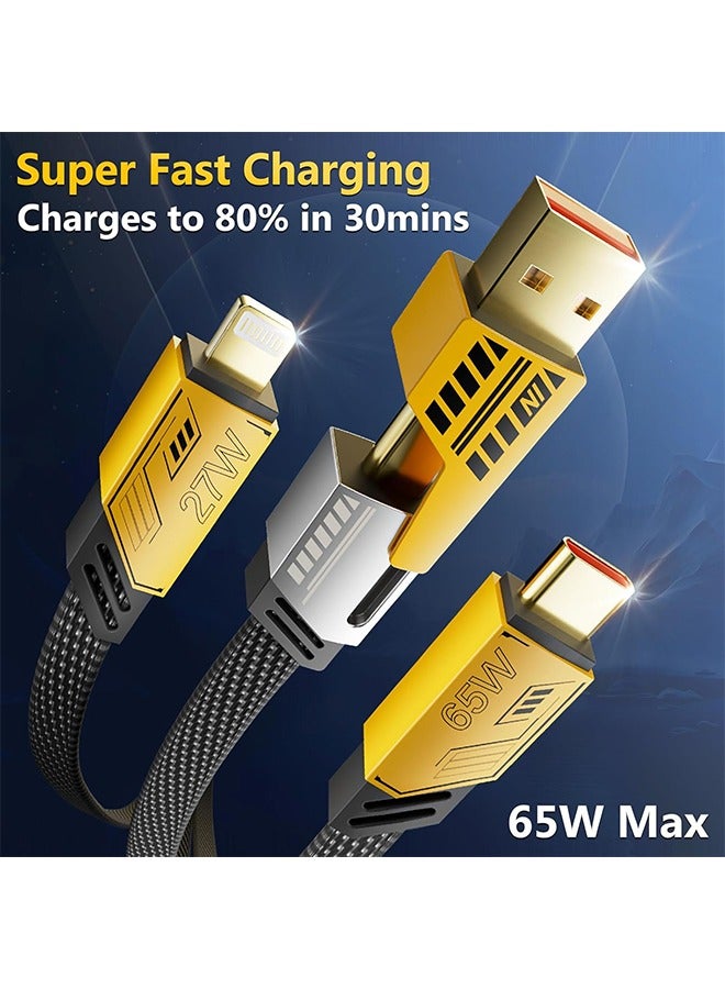 إكس ليفيل كابل USB C وكابل Lightning [كابل شحن سريع 4 في 1 بقوة 65 وات] مجموعة كابلات شحن متعددة بمنفذ Type C/USB A/Lightning لأجهزة iPhone/iPad/Samsung - Image 3