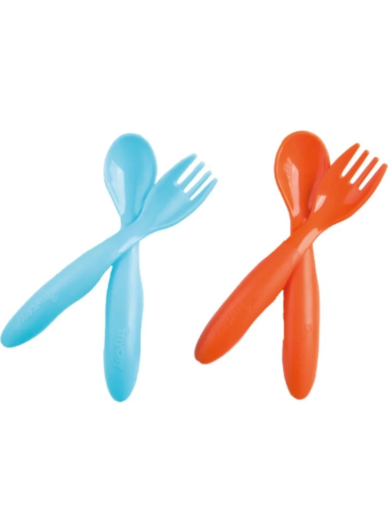 Mycey Baby Fork Spoon Set of 4 Turquoise - Orange